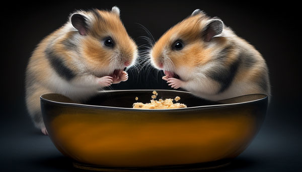 Two hamsters fighting for foods