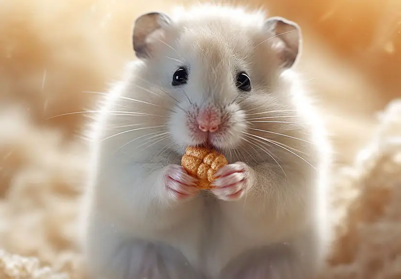 Winter white hamster enjoying a nutritious meal